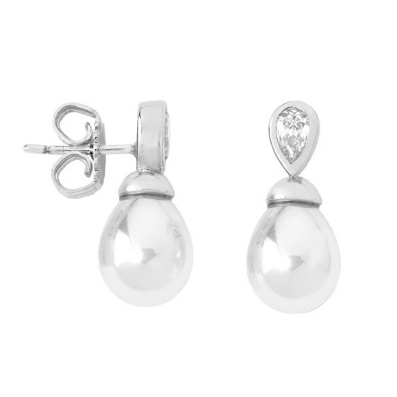 MAJORICA Jewelry - Cultured Pearl Pear Drop Earrings with Cubic Zirconia